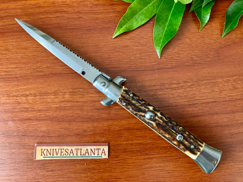 Frank Beltrame Italy 9" Stag Swivel Bolster Stiletto Bayonet Blade and Filework  ~