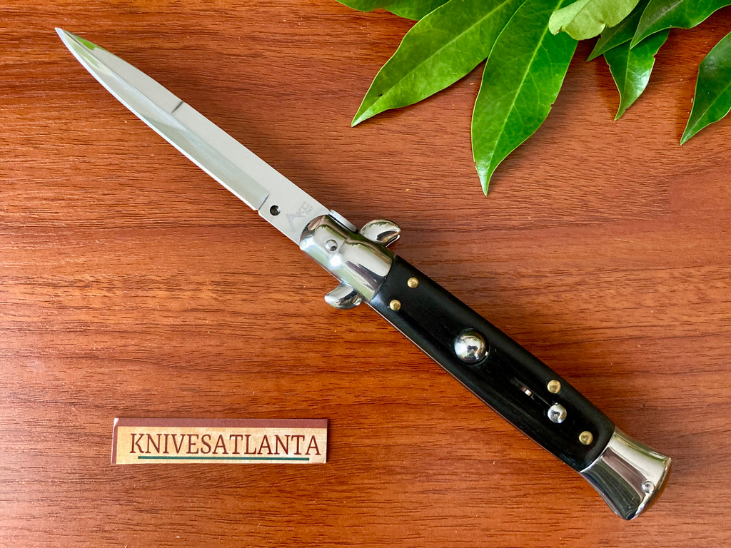 AKC Italy 9" Ebony Wood Bayonet Swivel Release Stiletto