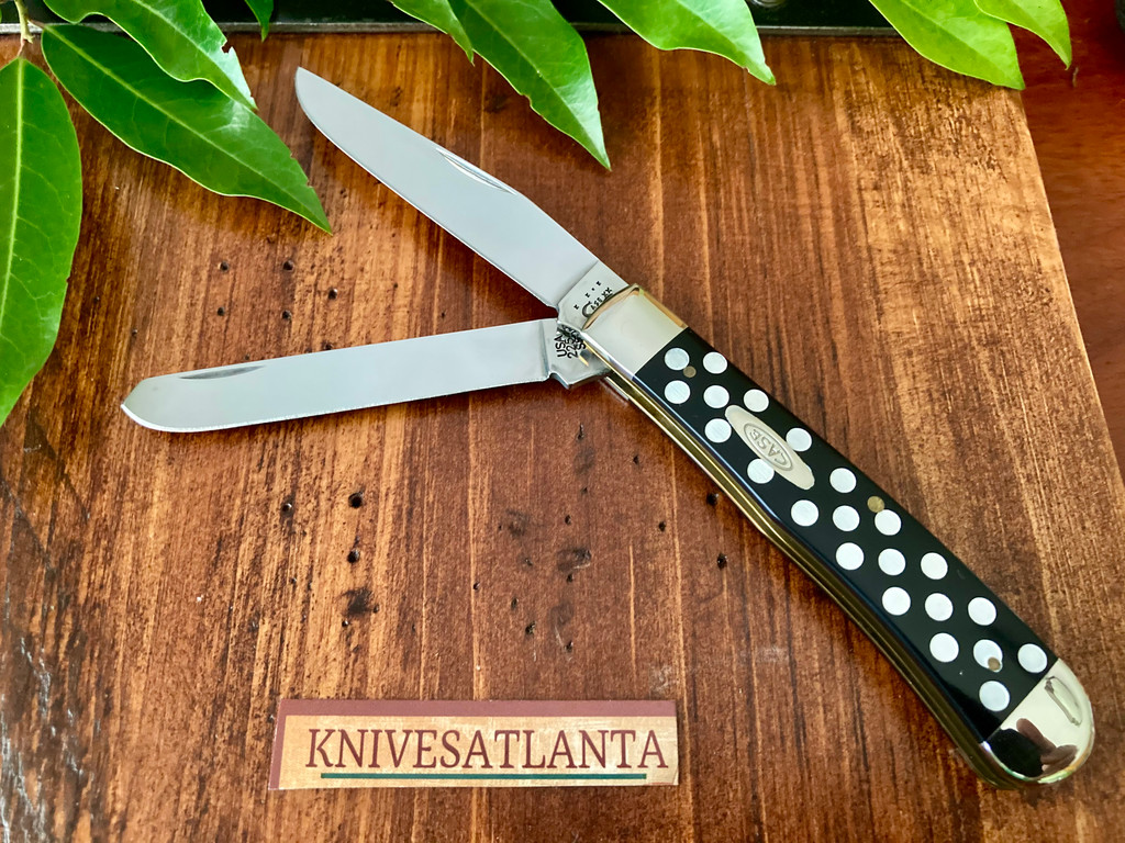 Case Smooth Synthetic Black and White Polka Dot Trapper ~  Vintage 2004