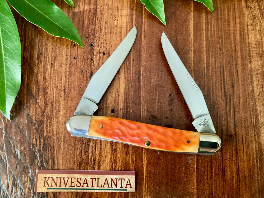 Case XX Brooks & Dunn Persimmon Orange Bone Muskrat Knife ~ Vintage 2008 