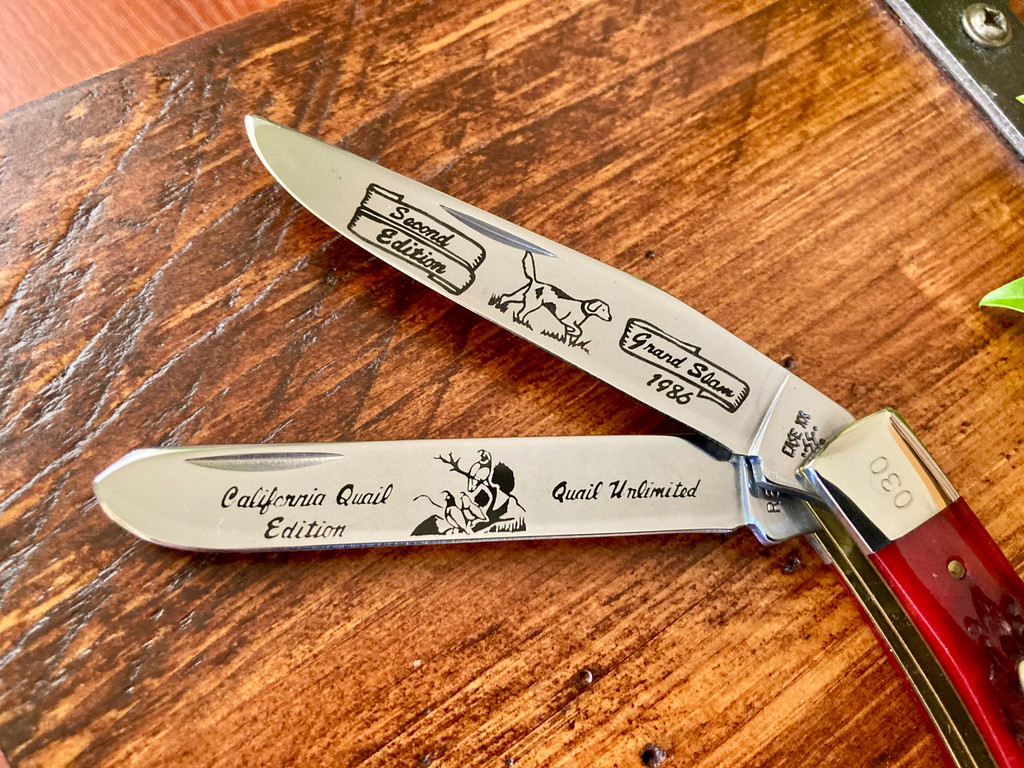 Case Quail Unlimited 1986 Red Jigged Bone Trapper  ~ Vintage