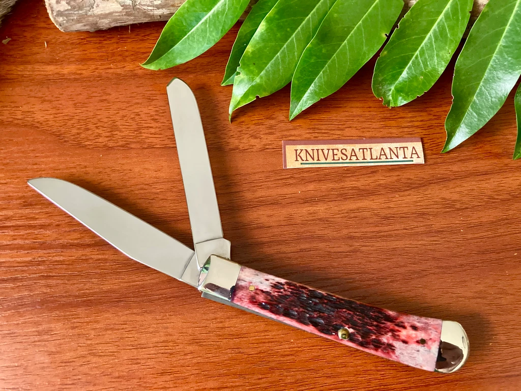  Case XX Cranberry Bone Silver Script Trapper ~ Vintage 2001