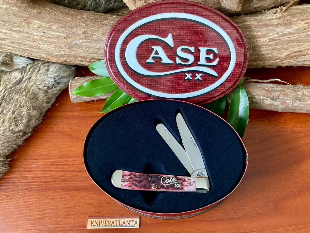 Case XX Cranberry Bone Silver Script Trapper ~ Vintage 2001