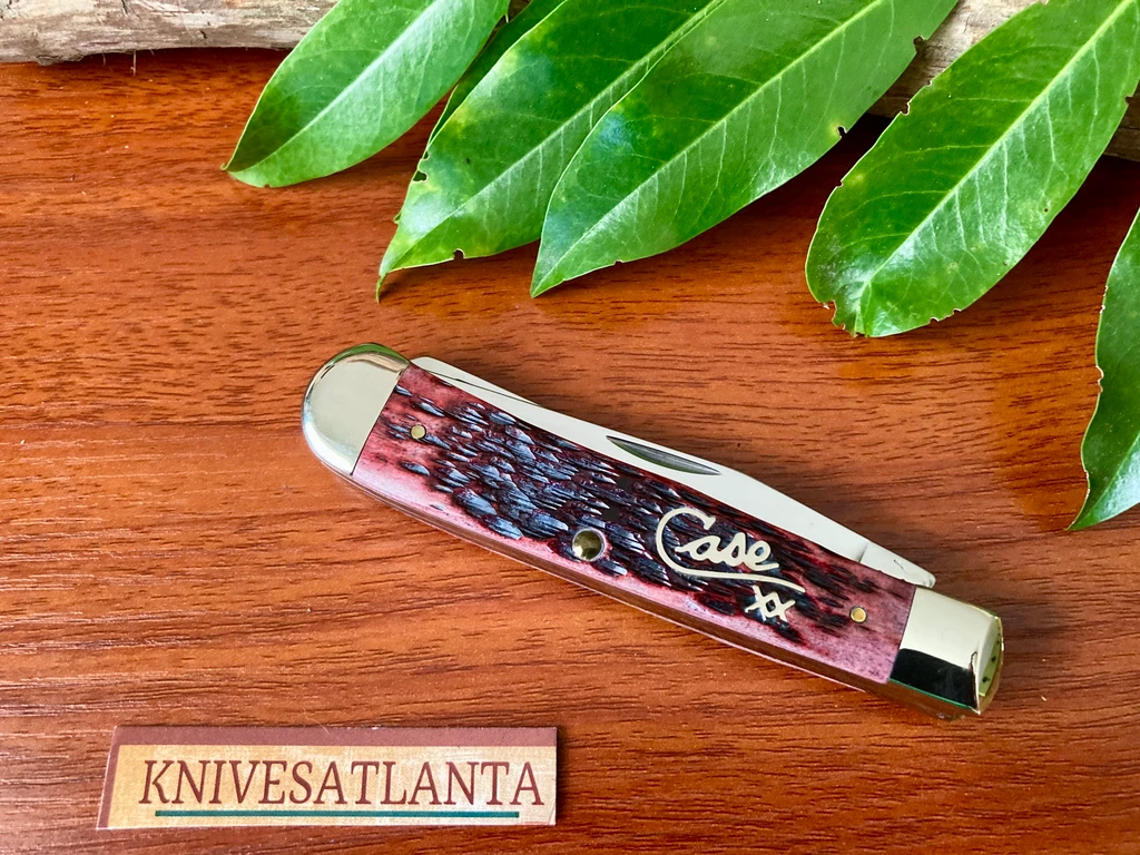  Case XX Cranberry Bone Silver Script Trapper ~ Vintage 2001