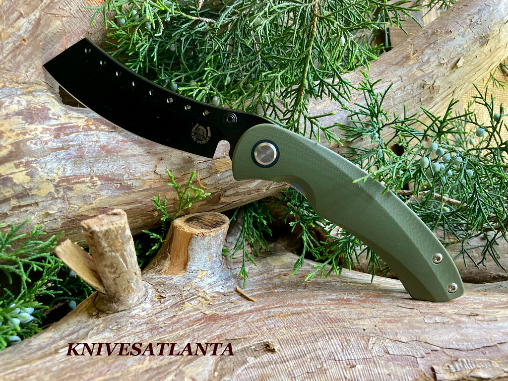 Red Horse Knives   Hell Razor P Series OD Green Handle W/ PVD Black Blade