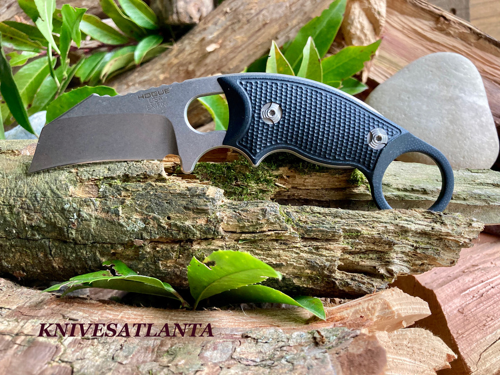 Hogue EX-F03 Fixed Blade: 2.25 " Hawkbill Blade - Tumbled Finish, Solid Black G10 Scales