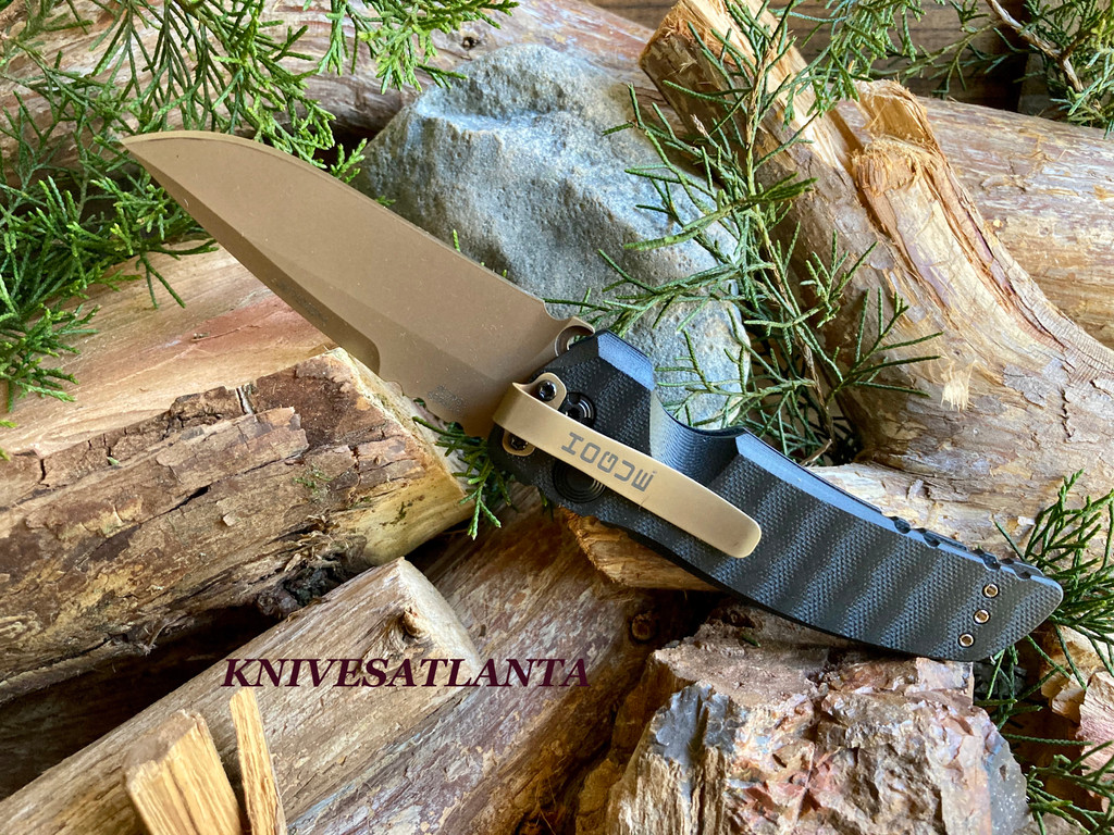 Houge  SIG EX-A01 Emperor Scorpion Automatic Folder: 3.5" Drop Point Blade - FDE PVD Finish, Solid Black G10 Frame