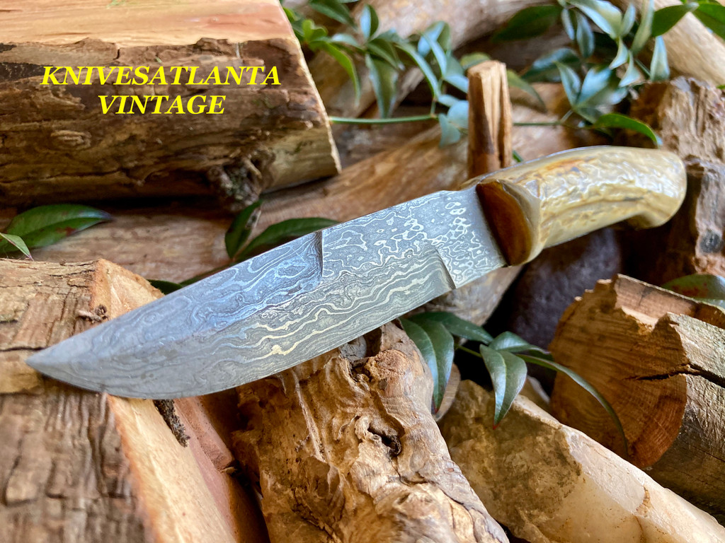 Damascus ~ Fixed Blade ~  Stag Handles