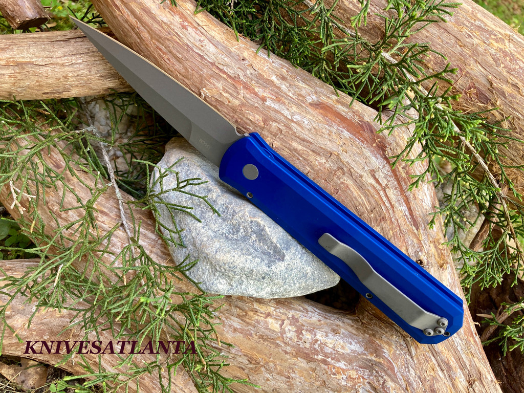 PROTECH 920-BLUE Godfather Satin 4" Solid Blue Handle Blasted Blade Knife