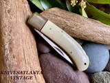 A.G. RUSSELL White Micarta Lock Back Folding Knife ~ ATS-34  ~ JAPAN