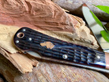 KA-BAR  Dog's Head Large Coppersmith 3-5/8" Plain D2 Blade, Root Beer Jigged Bone Handles ~ Vintage