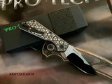 Protech PT+  Custom Auto Steel Gridlock Handles ~ Mike Irie Compound Ground  Drop Point 