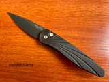 PROTECH 3437 Newport 3" Black Handle with 3D Wave Pattern MOP Push Button DLC Black Blade Knife