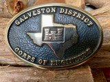  Brass Belt Buckle ~ Galveston District Corps of Engineers  1984 ~ RARE !