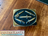Anacortes Brass Works  Belt Buckle Depicting  5 knives ~ Vintage 1985 - Rare !