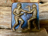 Shaw-Leibowitz "Knife Fight" Belt Buckle ~ Brass Version ~ Vintage 1970`s ~ Very RARE !!