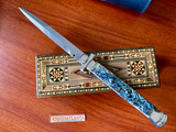 A.G.A. Campolin 11" Maltese Cross Bayonet ~ Abalone  Italian stiletto ~ Mosaic Wood Box