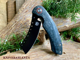 Red Horse Knives    Hell Razor P Series Black Marbled Carbon Fiber Handle W/ PVD Black Blade