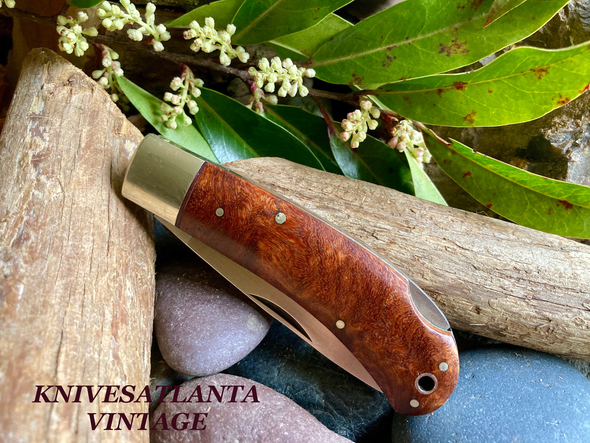 A.G. RUSSELL Burl Wood Lock Back Folding Knife ~ ATS-34 ~ JAPAN
