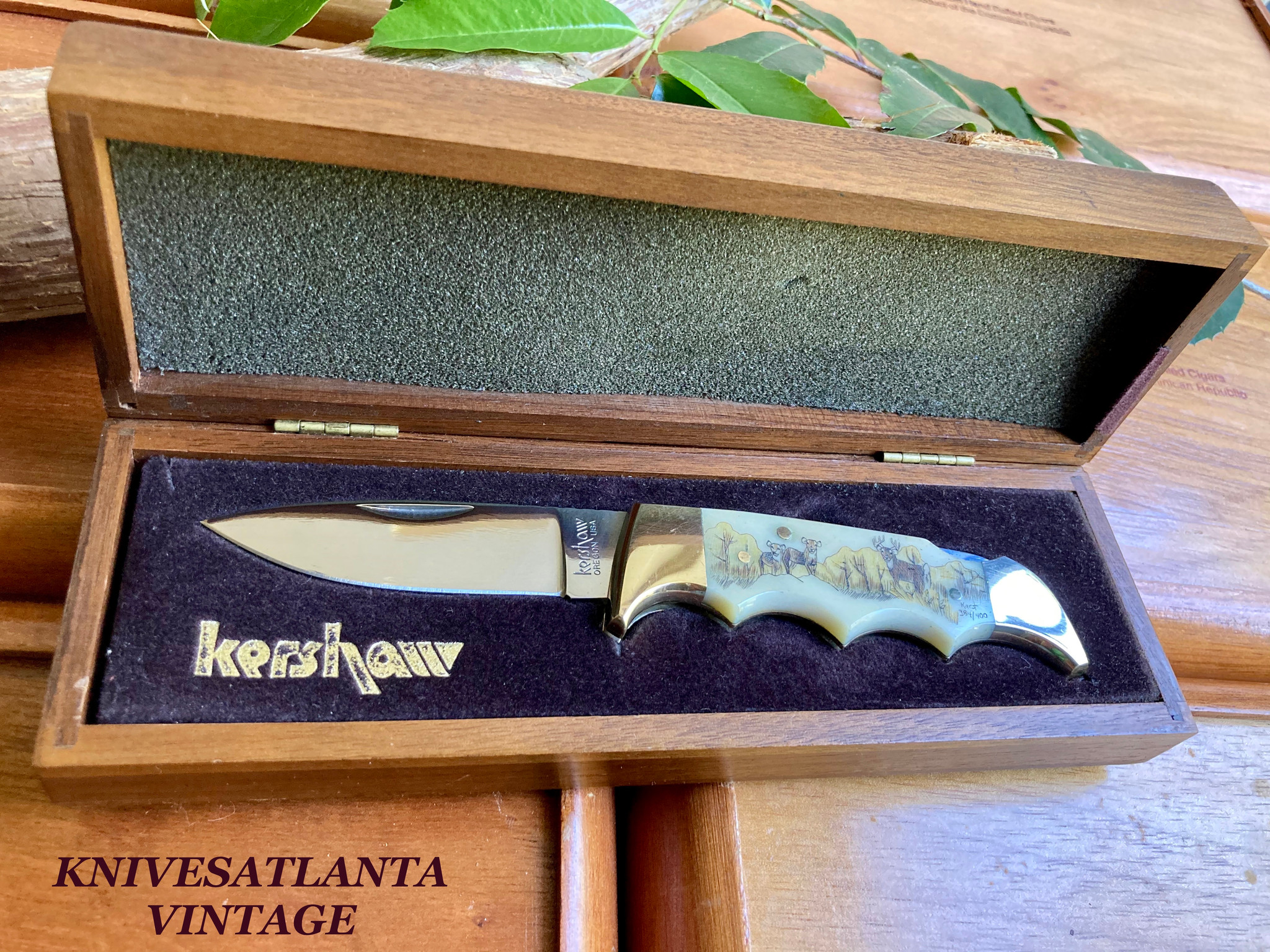 KERSHAW #1040 FOLDING KNIFE with SCRIMSHAW BY LINDA KARST