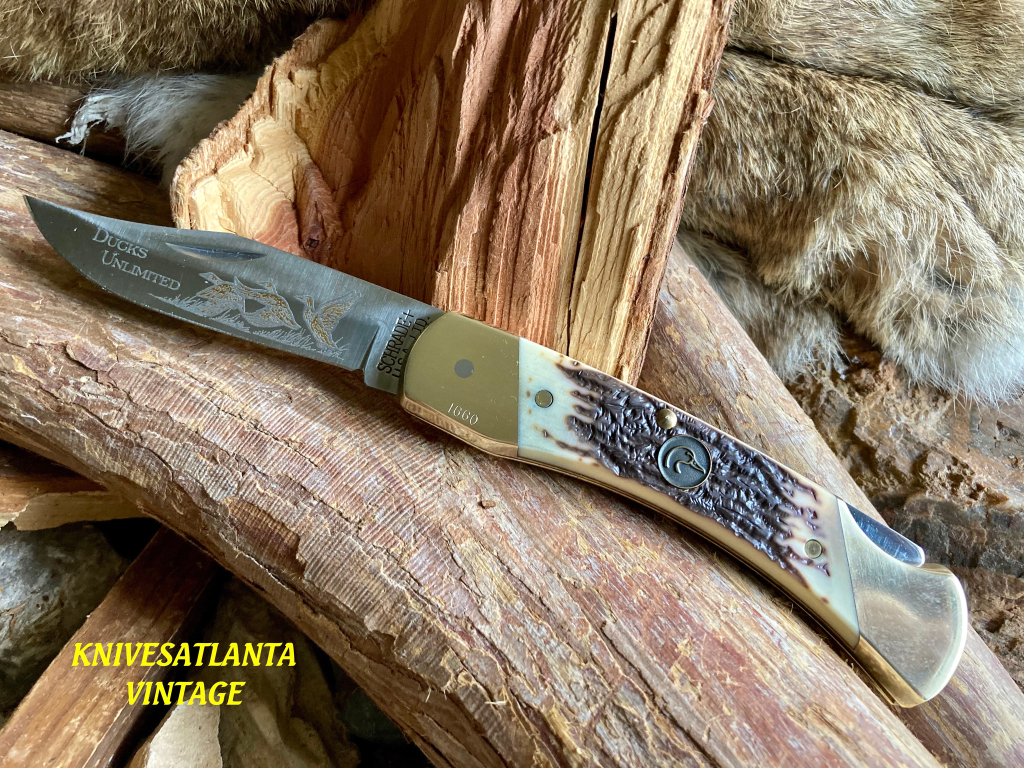 Schrade USA Ducks Unlimited Staglon Papa Bear Folding Lockback