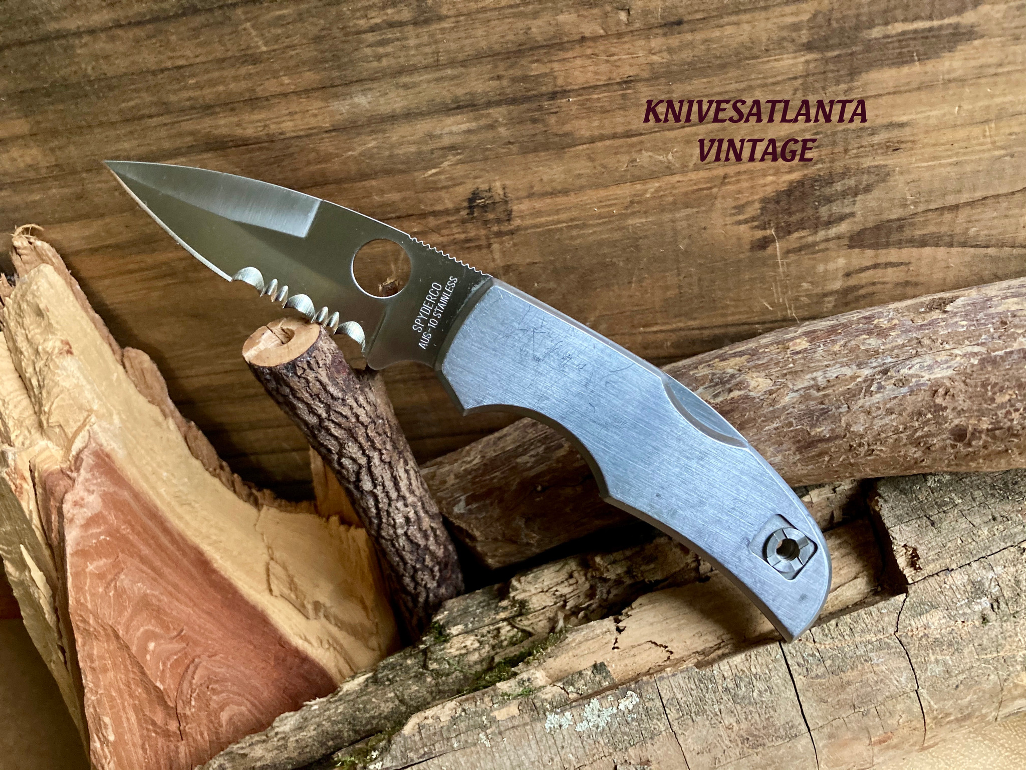 SPYDERCO NATIVE ~ STAINLESS HANDLE ~ AUS-10 ~ Vintage