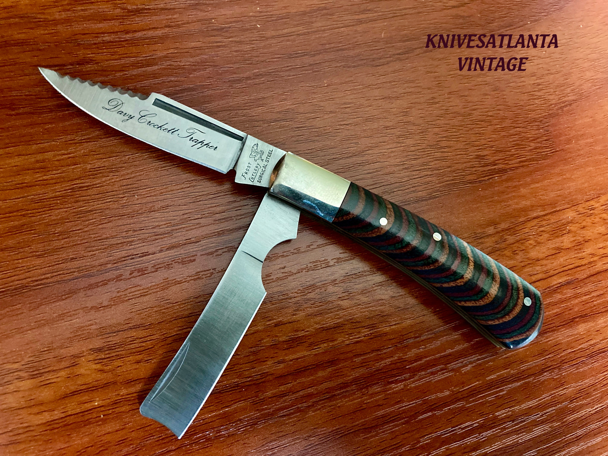 Frost Cutlery ~ Davy Crockett Trapper Two Blade Pocket Knife ~ Vintage