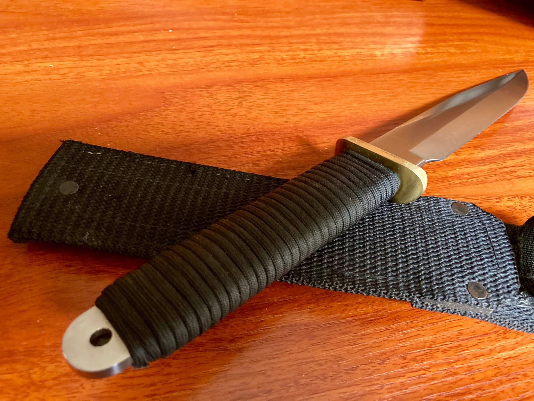 EK Knives PG-5 Bowie Fixed Blade Knife Satin Finish w/ Black Cord