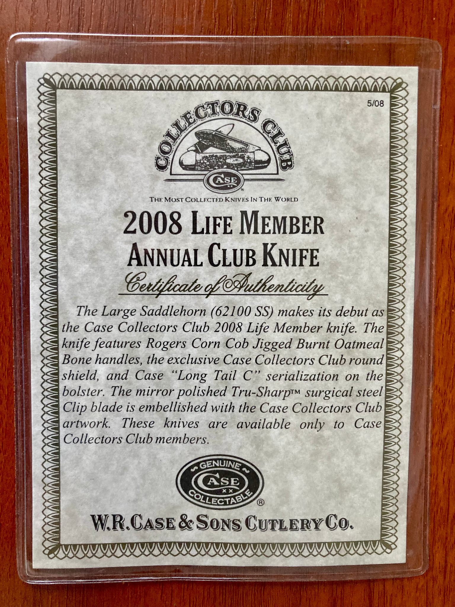 CASE XX SADDLEHORN ~ COLLECTORS CLUB KNIFE LIFE MEMBER ~ 2008