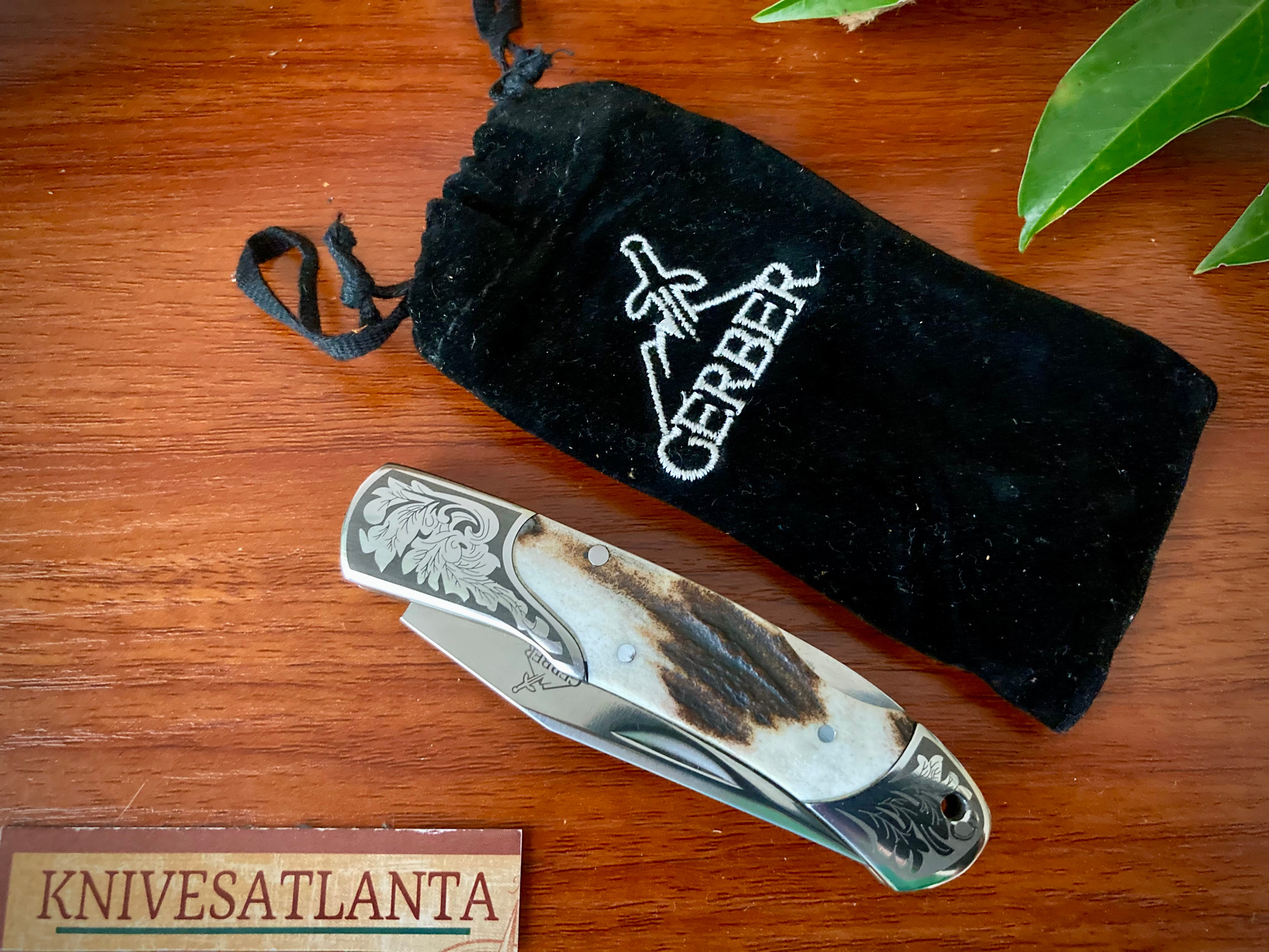 Gerber Double Bolster Stag Folding Pocket Knife ~ Vintage