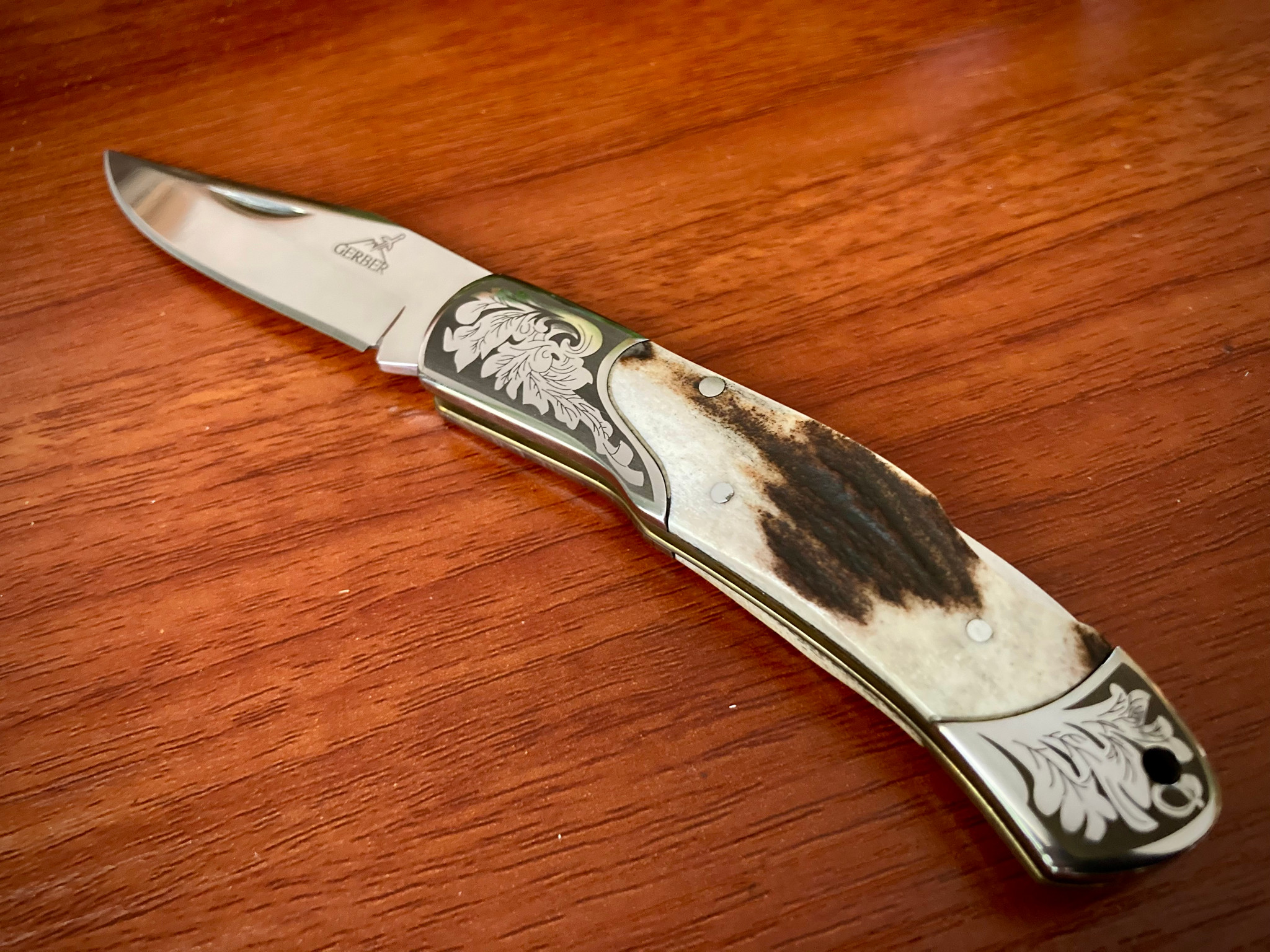 Gerber Double Bolster Stag Folding Pocket Knife ~ Vintage