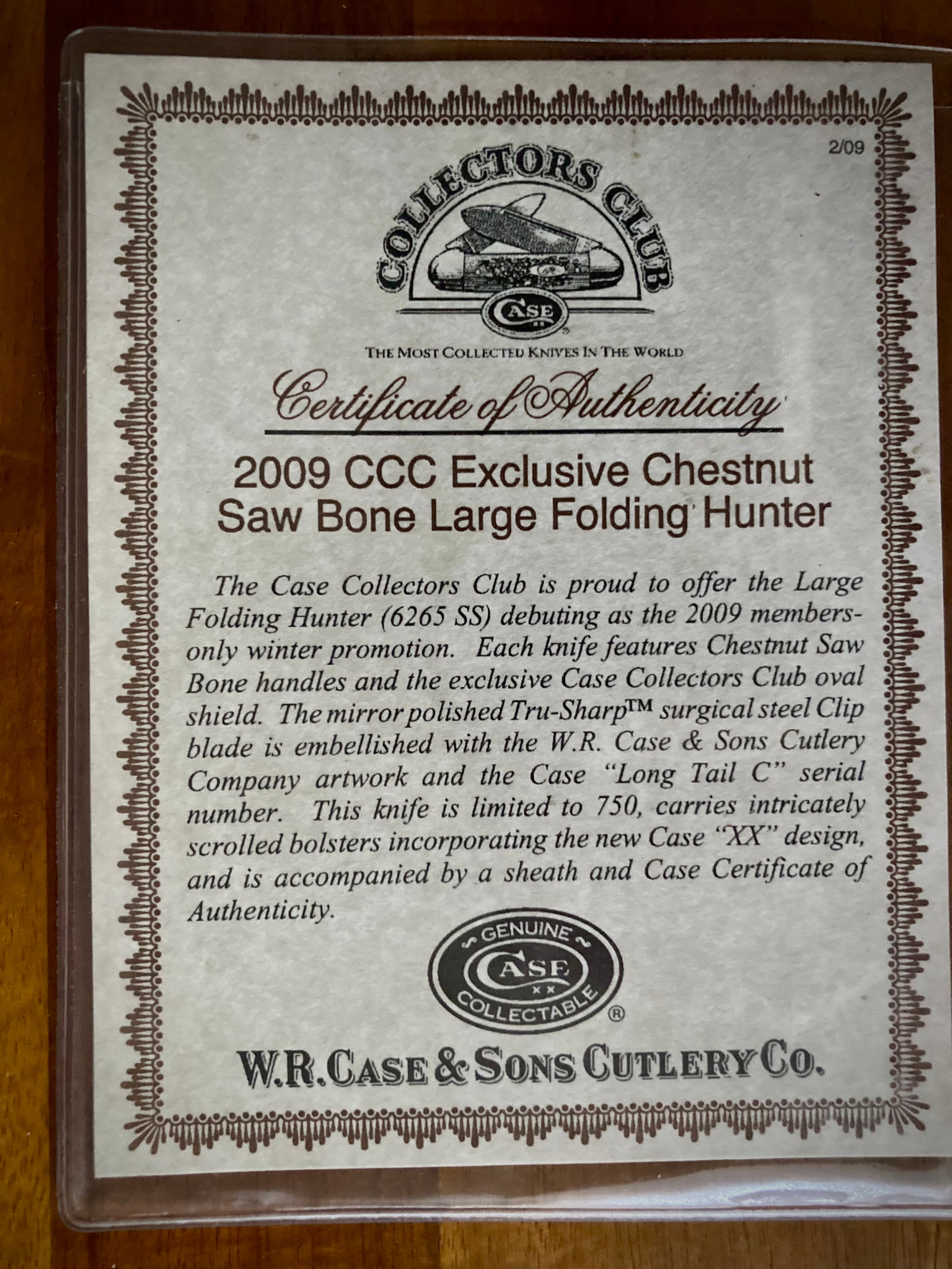 CASE XX FOLDING HUNTER ~ 2009 CCC ~ 1 OF 750 WITH COA ~ RARE ~