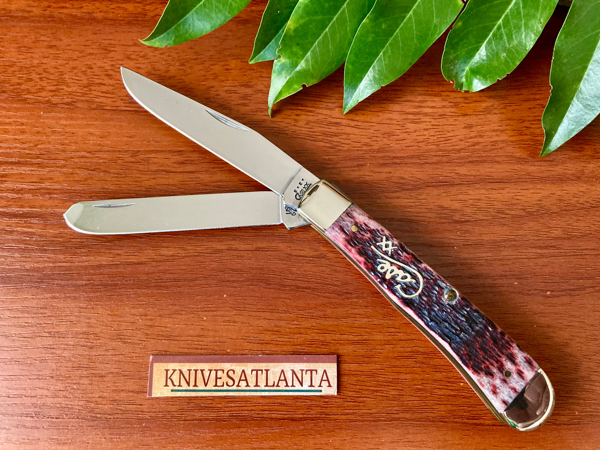 Case XX Cranberry Bone Silver Script Trapper ~ Vintage 2001