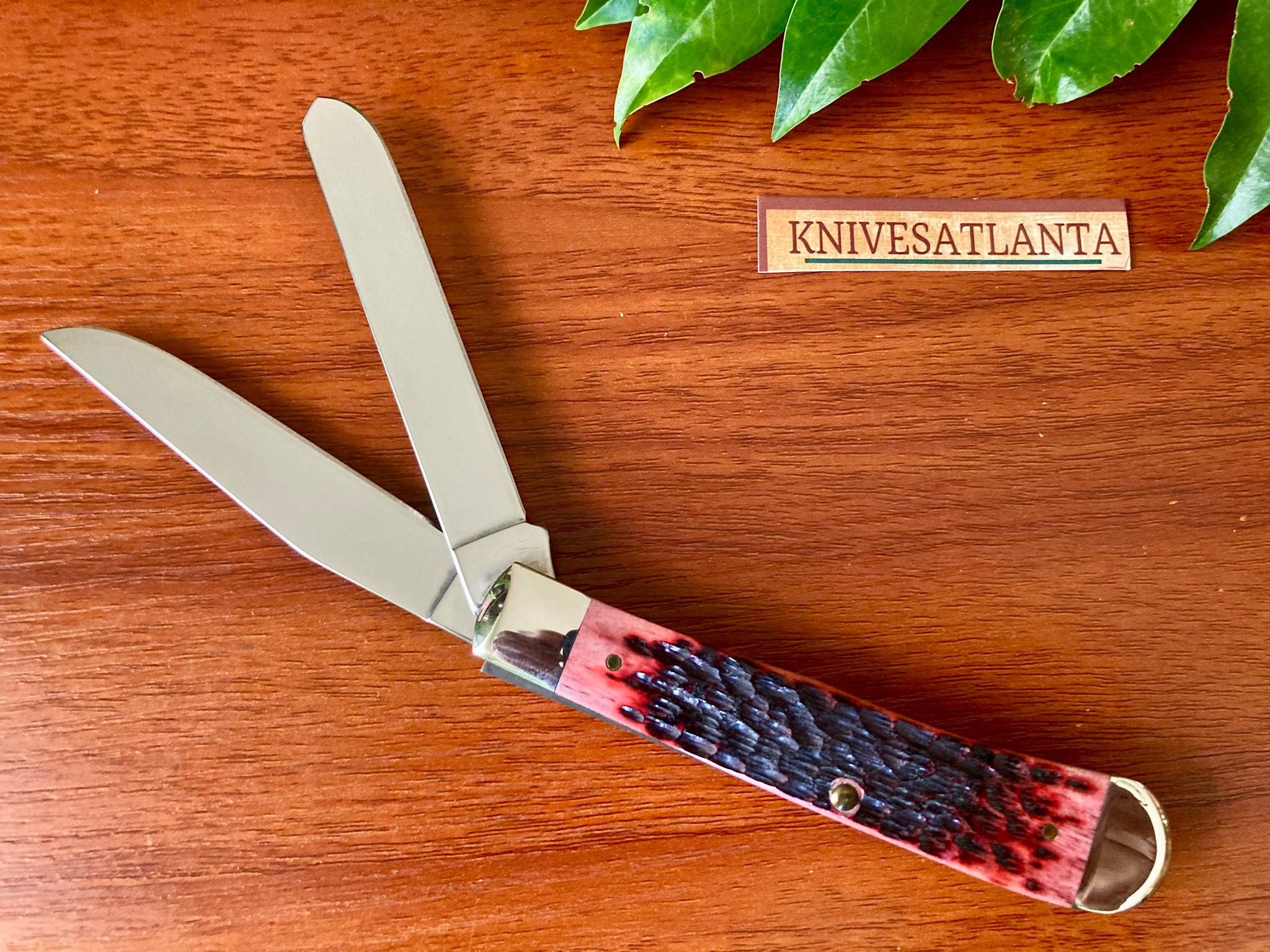 Case XX Cranberry Bone Silver Script Trapper ~ Vintage 2001