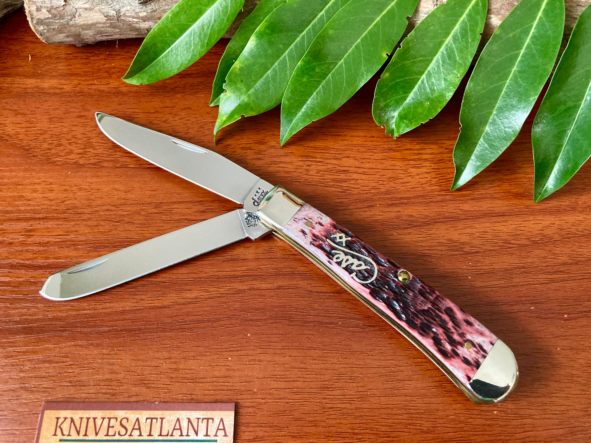 Case XX Cranberry Bone Silver Script Trapper ~ Vintage 2001