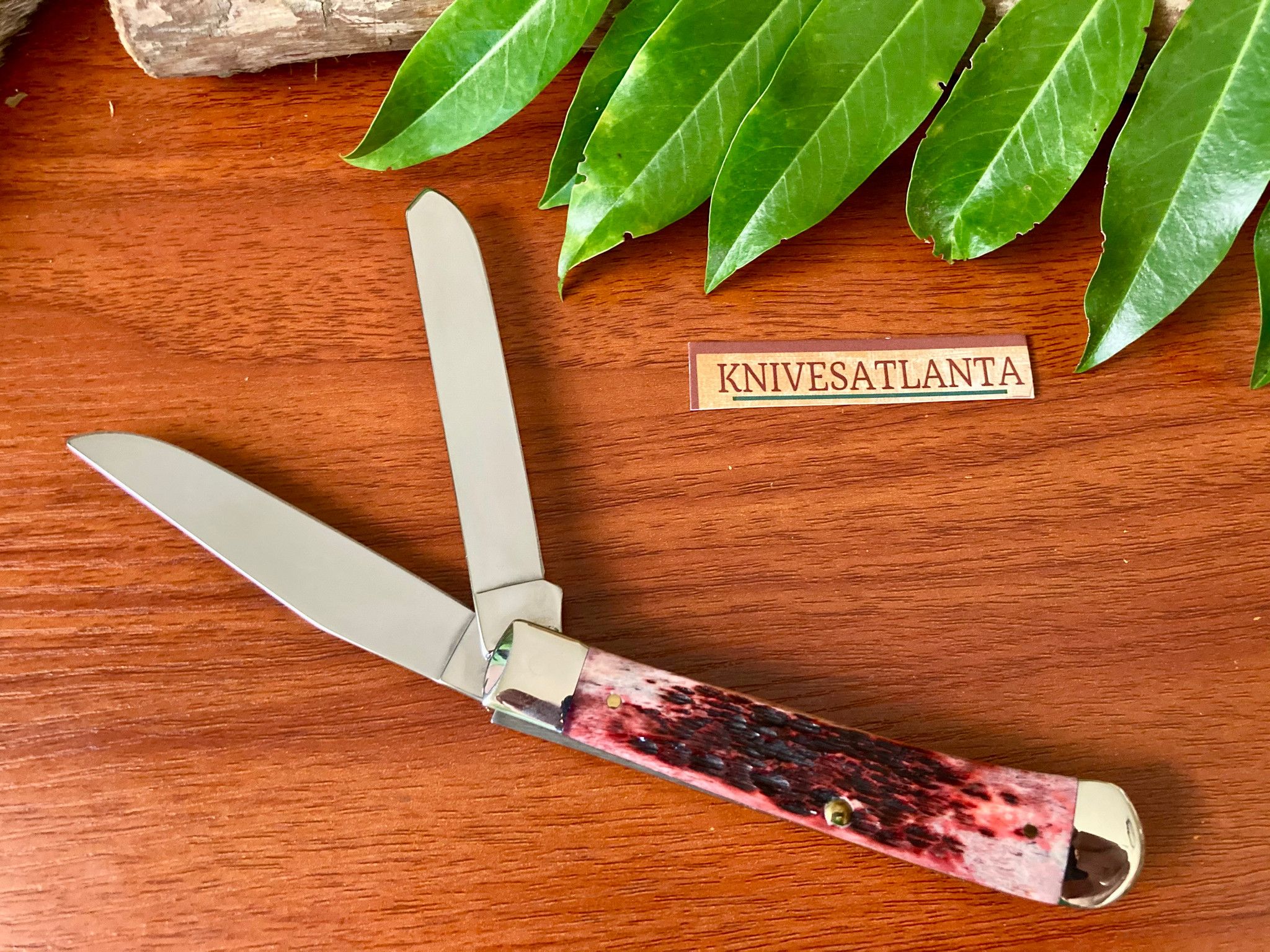 Case XX Cranberry Bone Silver Script Trapper ~ Vintage 2001