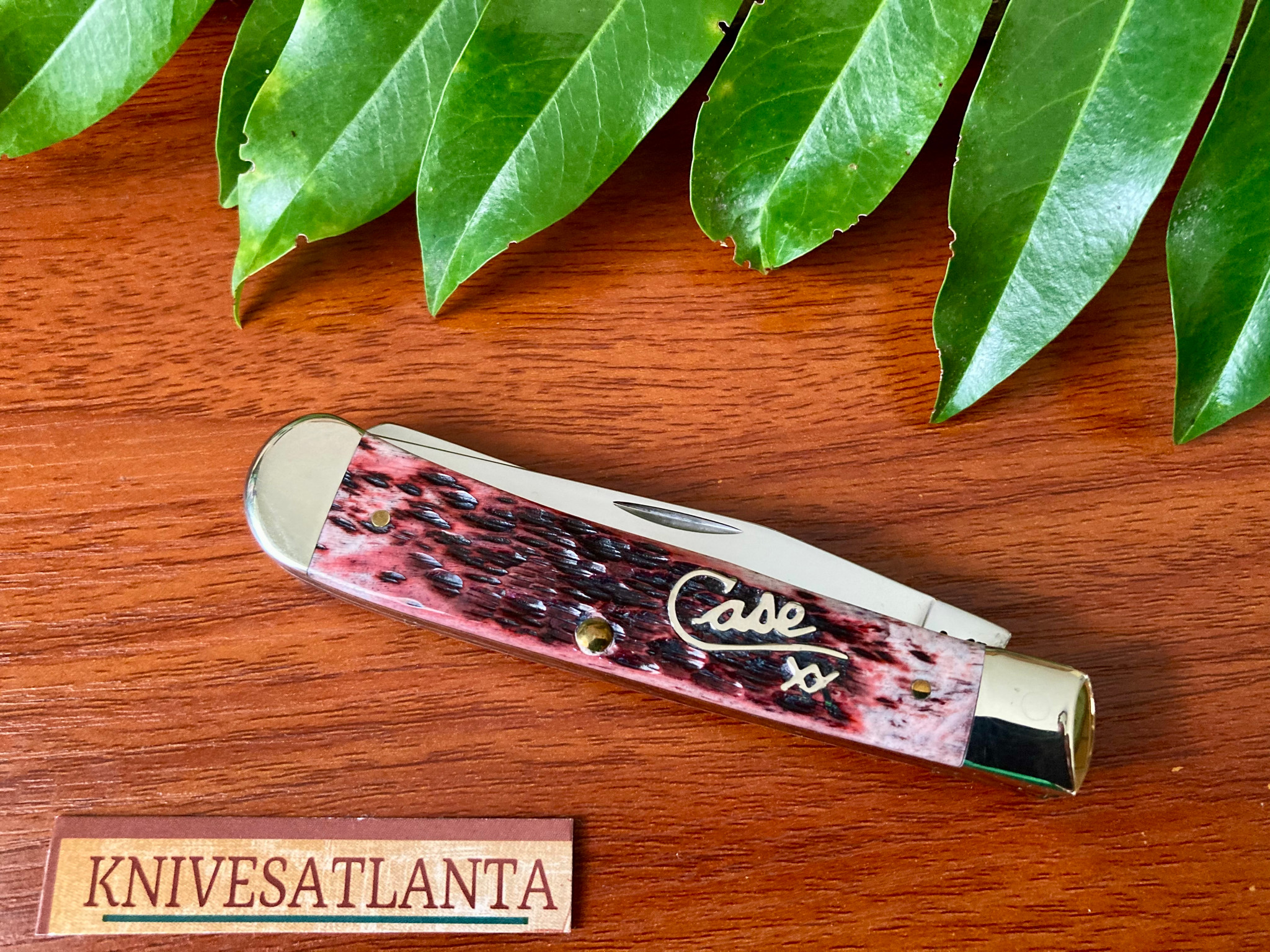 Case XX Cranberry Bone Silver Script Trapper ~ Vintage 2001
