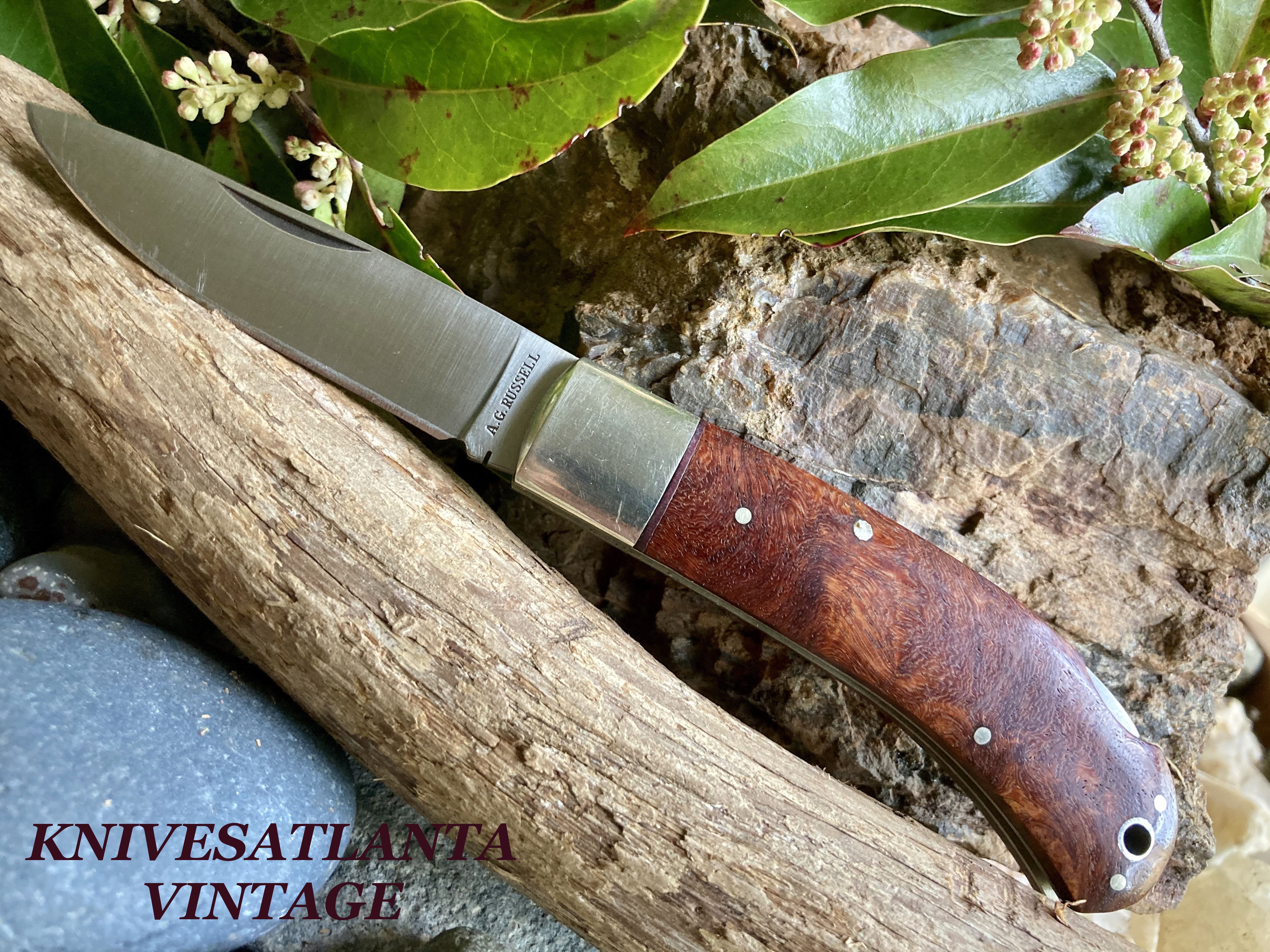 A.G. RUSSELL Burl Wood Lock Back Folding Knife ~ ATS-34 ~ JAPAN