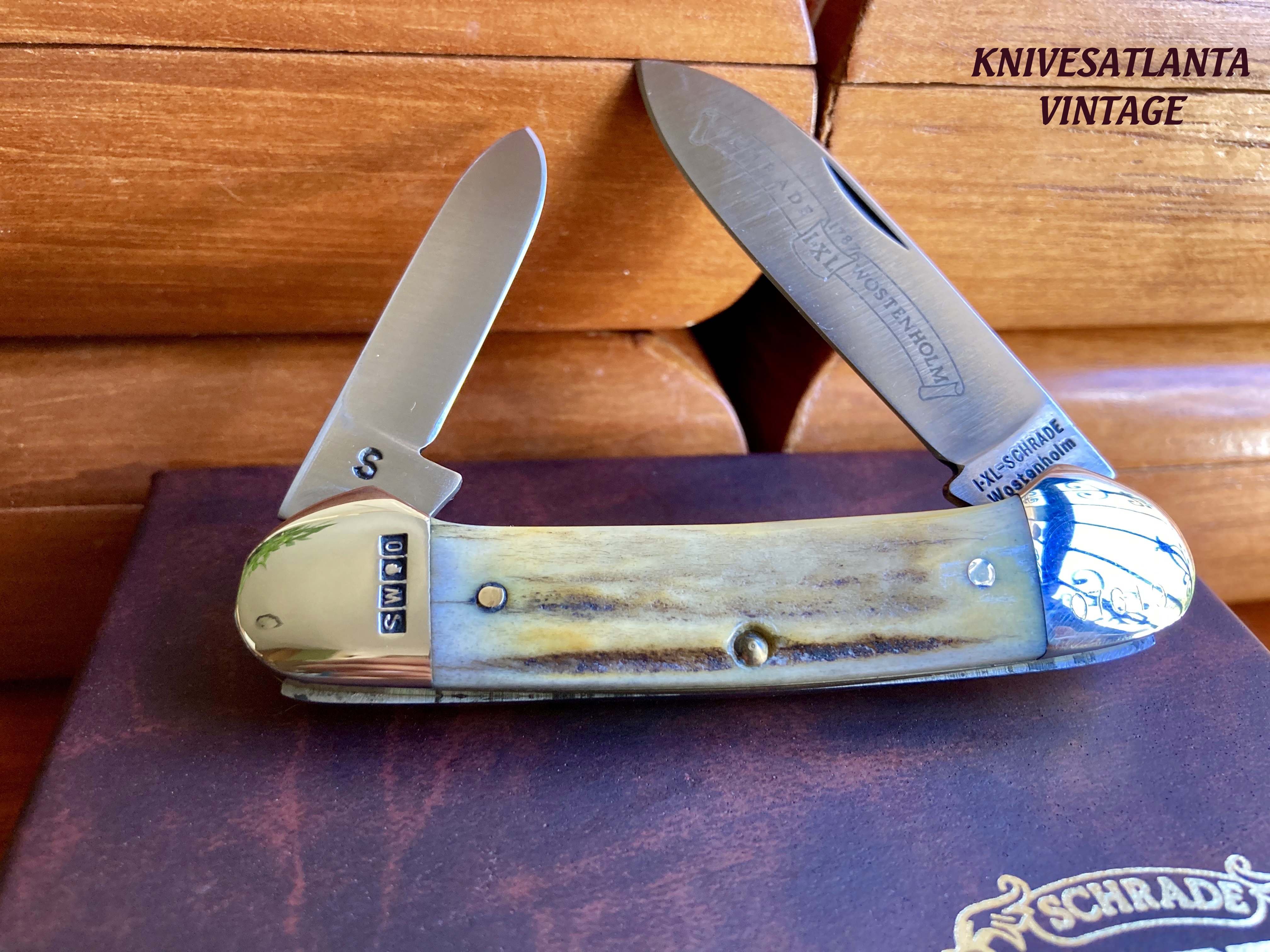 Schrade Wostenholm IXL Sheffield England ~ Stag Canoe Knife ~ Vintage