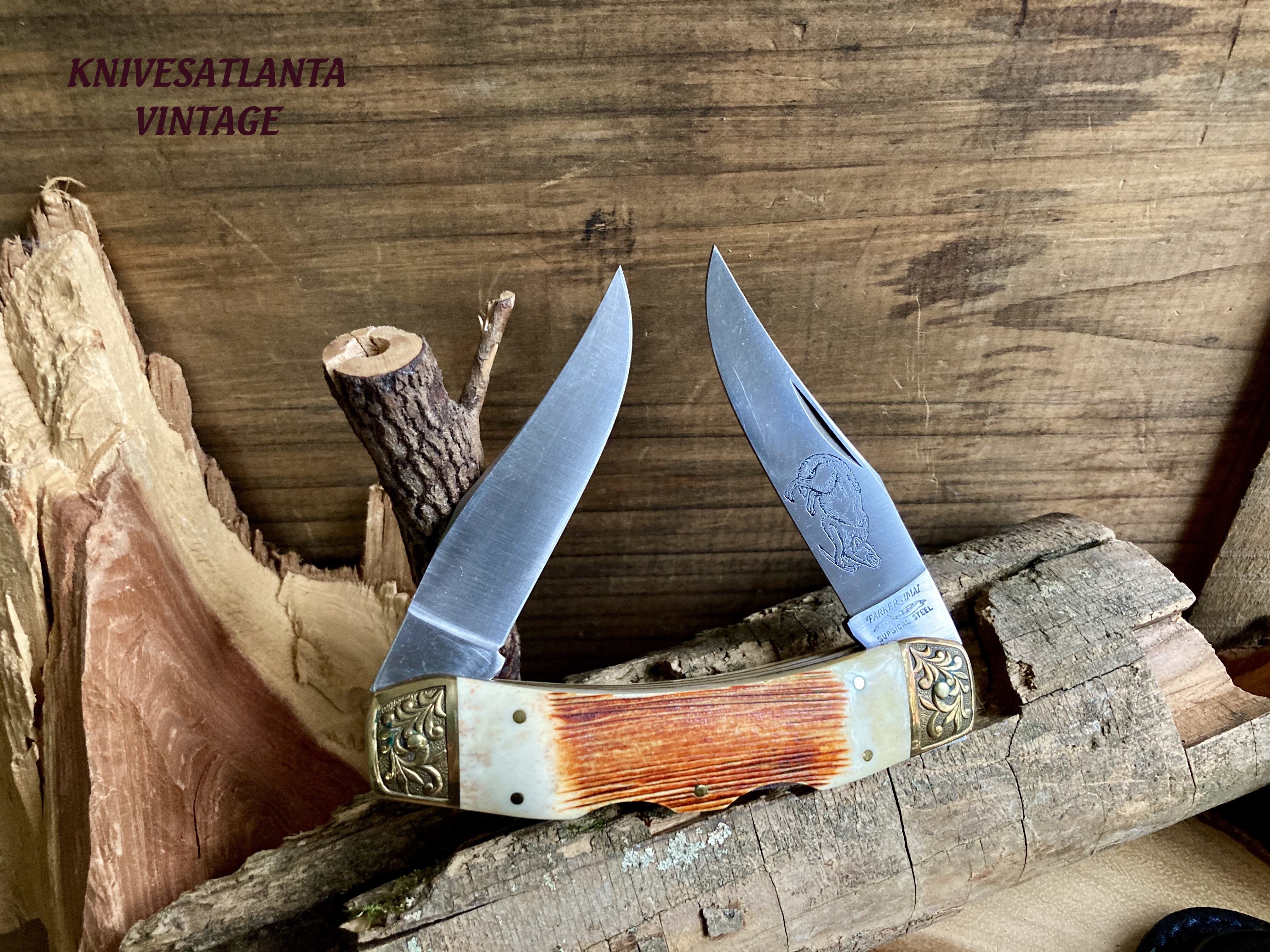 Parker IMAI Double Lock back hunting/pocket knife with Bone Stag