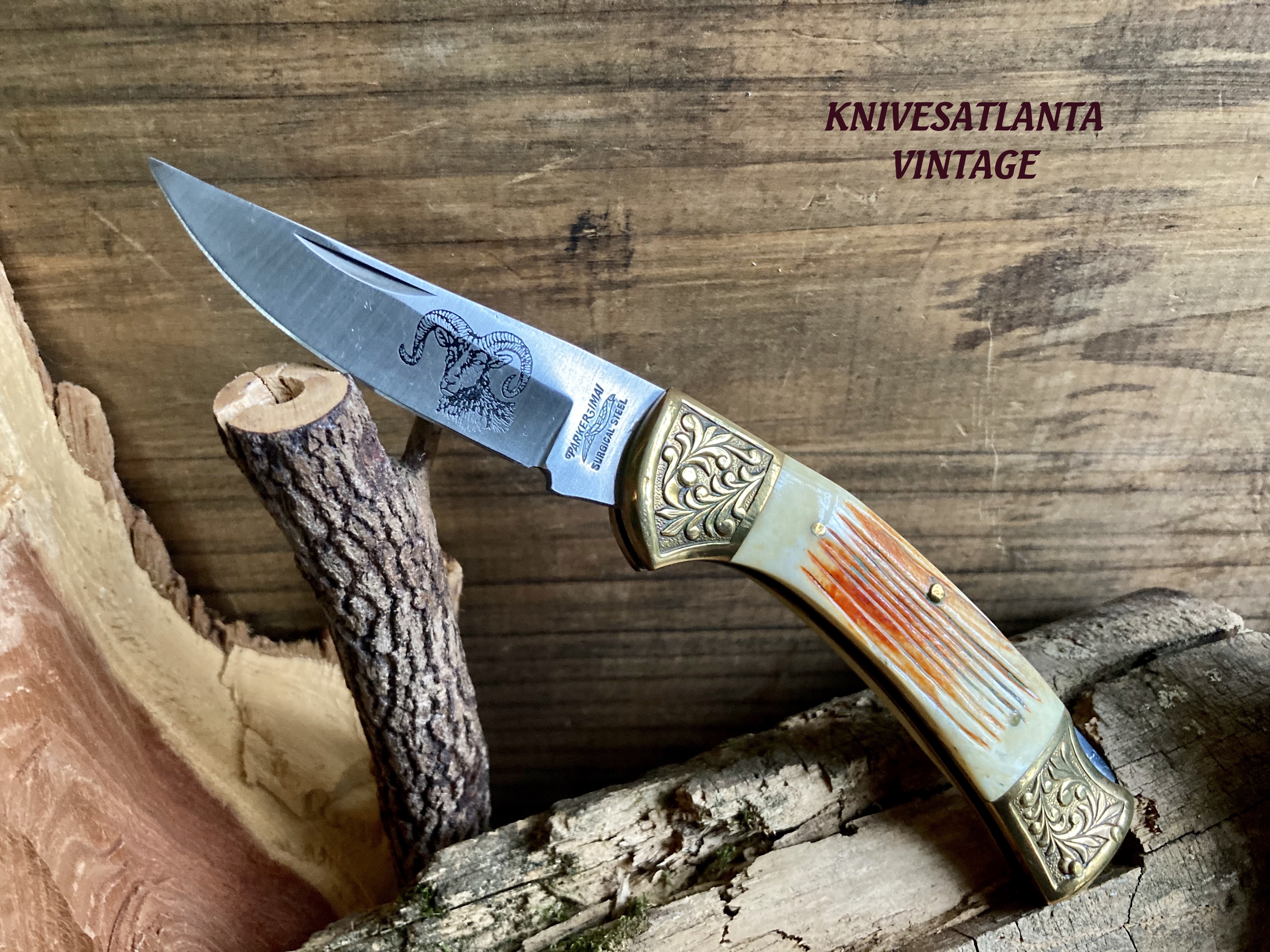 稀少【神フェード】【野村訓市氏着用 】80s MichiganChoreCoat Parker Imai Bone Folding Lockback Wildlife Knife ~ Vintage