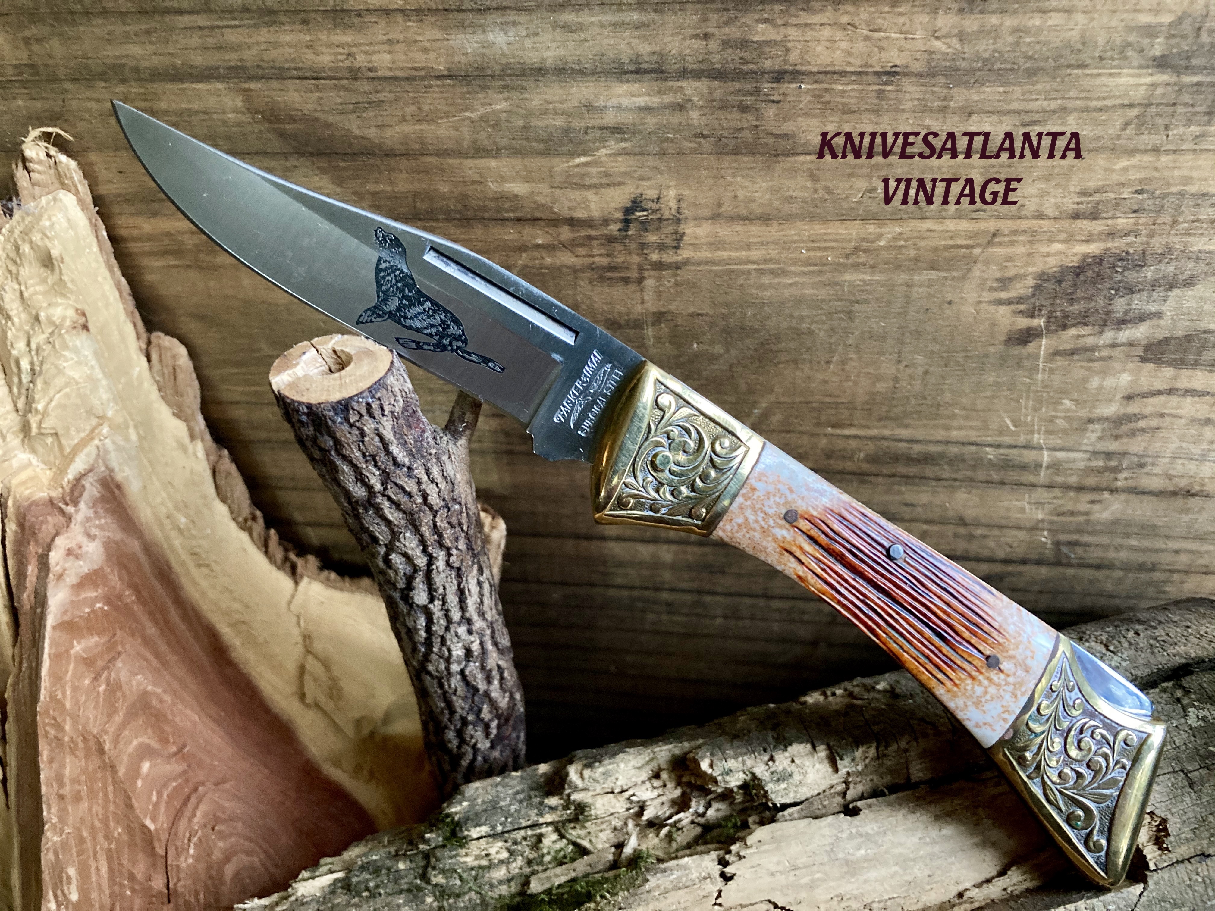 Parker IMAI Lockback Hunting Knife ~ Seal Blade Etch ~ Vintage Parker IMAI Lockback Hunting Knife ~ Seal Blade Etch ~ Vintage