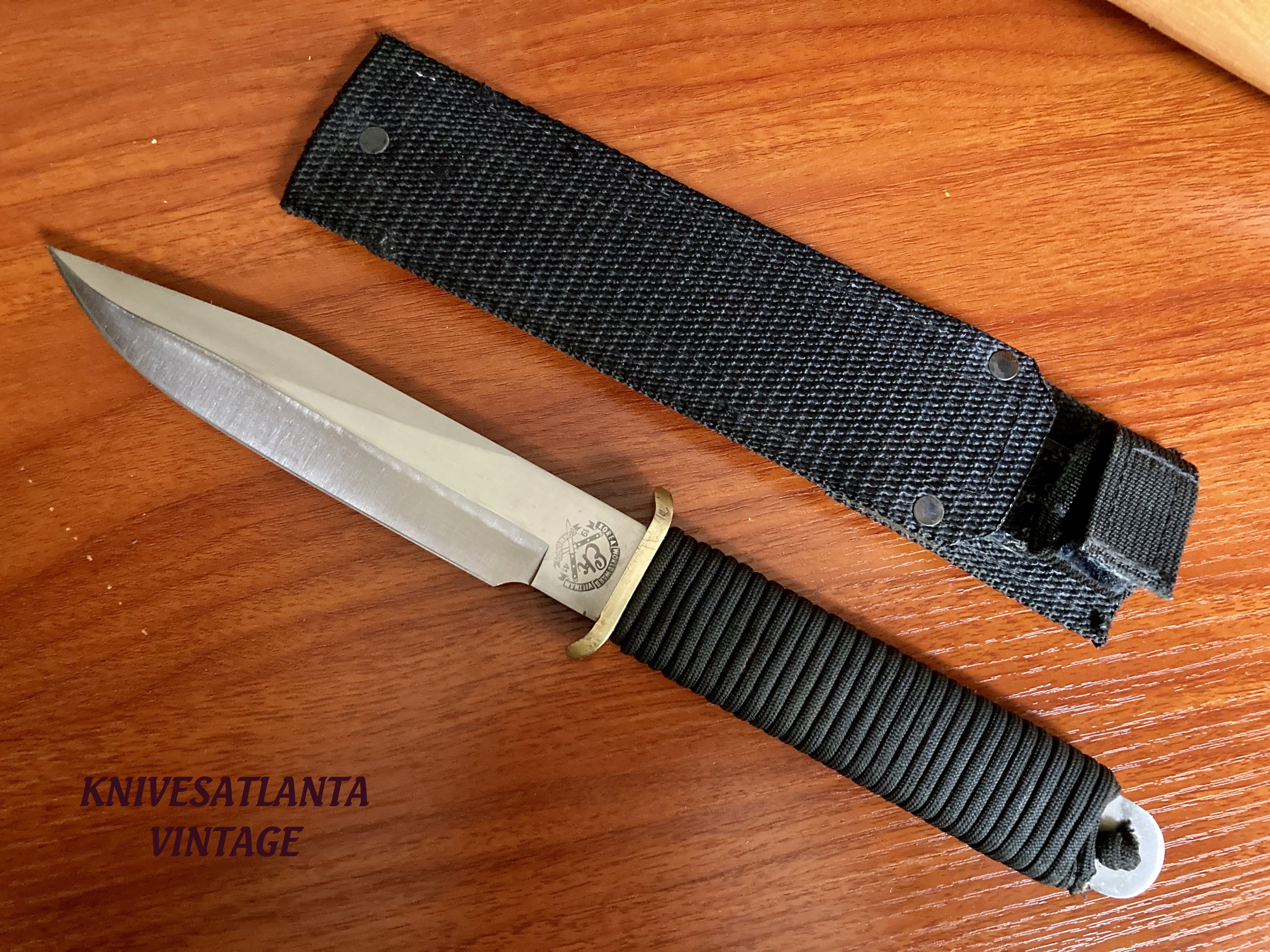 EK Knives PG-5 Bowie Fixed Blade Knife Satin Finish w/ Black Cord