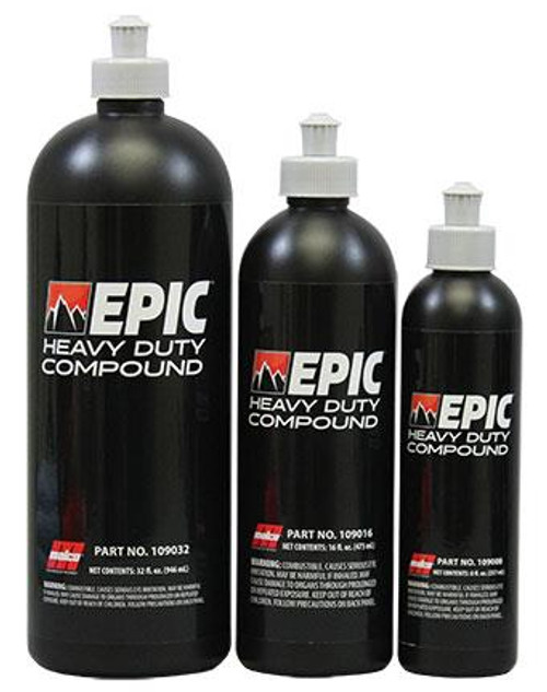 EPIC™ Heavy Duty Compound is specially formulated for use with orbital polishers. It is a correcting and polishing compound that removes up to P1500 sand scratches and polishes to a deep gloss in one step.
