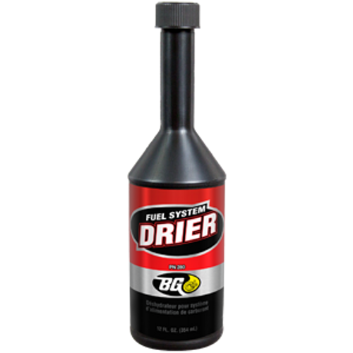 BG Fuel System Drier® is a professional-use product that holds the water drawn in by ethanol in suspension, forming a stable solution. This allows the water to pass through the fuel system with no harm to combustion