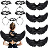 8 PACK Black Angel Wings Feather Adult + Bonus 8 Black Angel Halos 4456