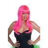 80's Neon Pink Long Wig With Bangs 6077