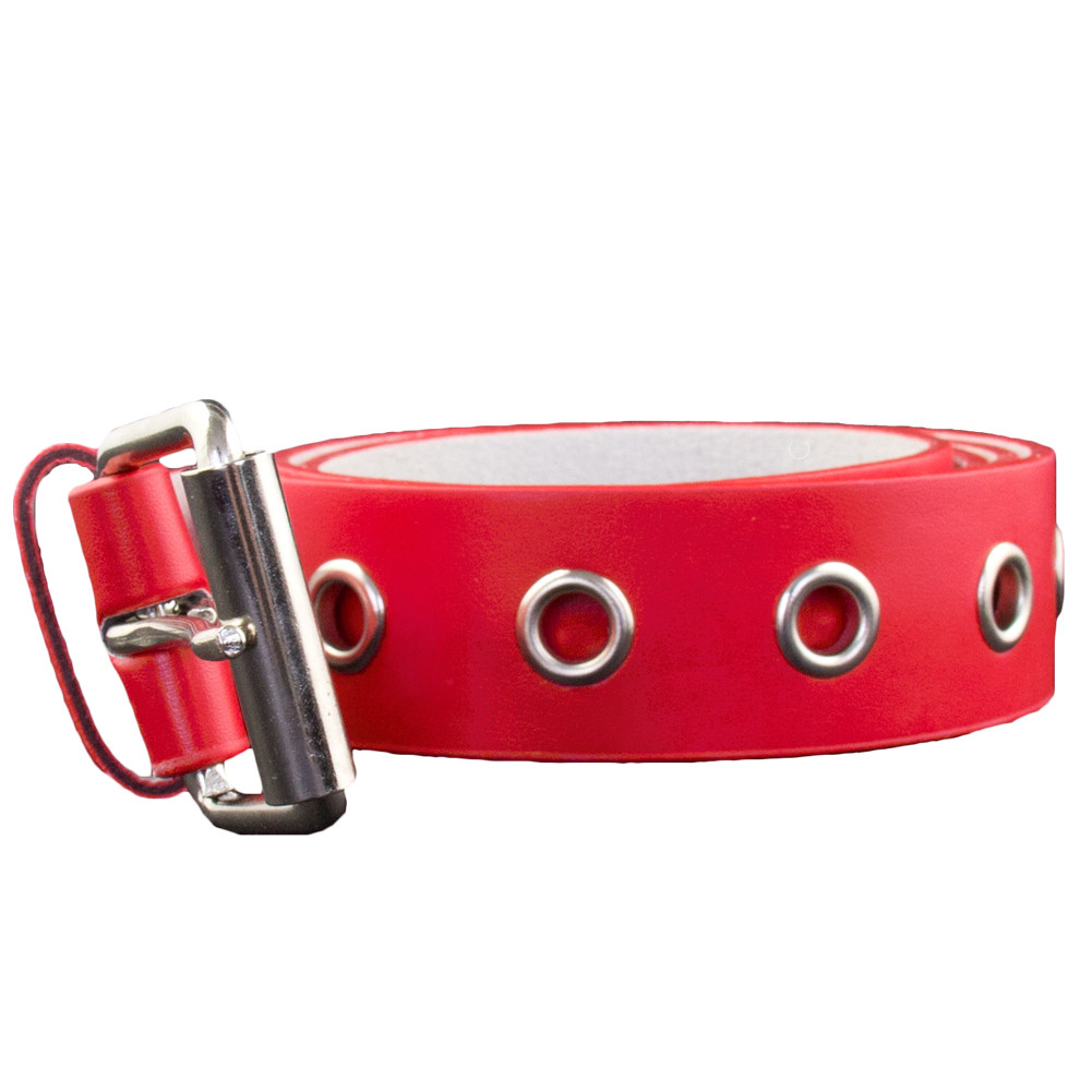 Vibrant Red Leather Belt with Metal Ring Fantasy Leather Brass Ring Belt - Maroon main image 3