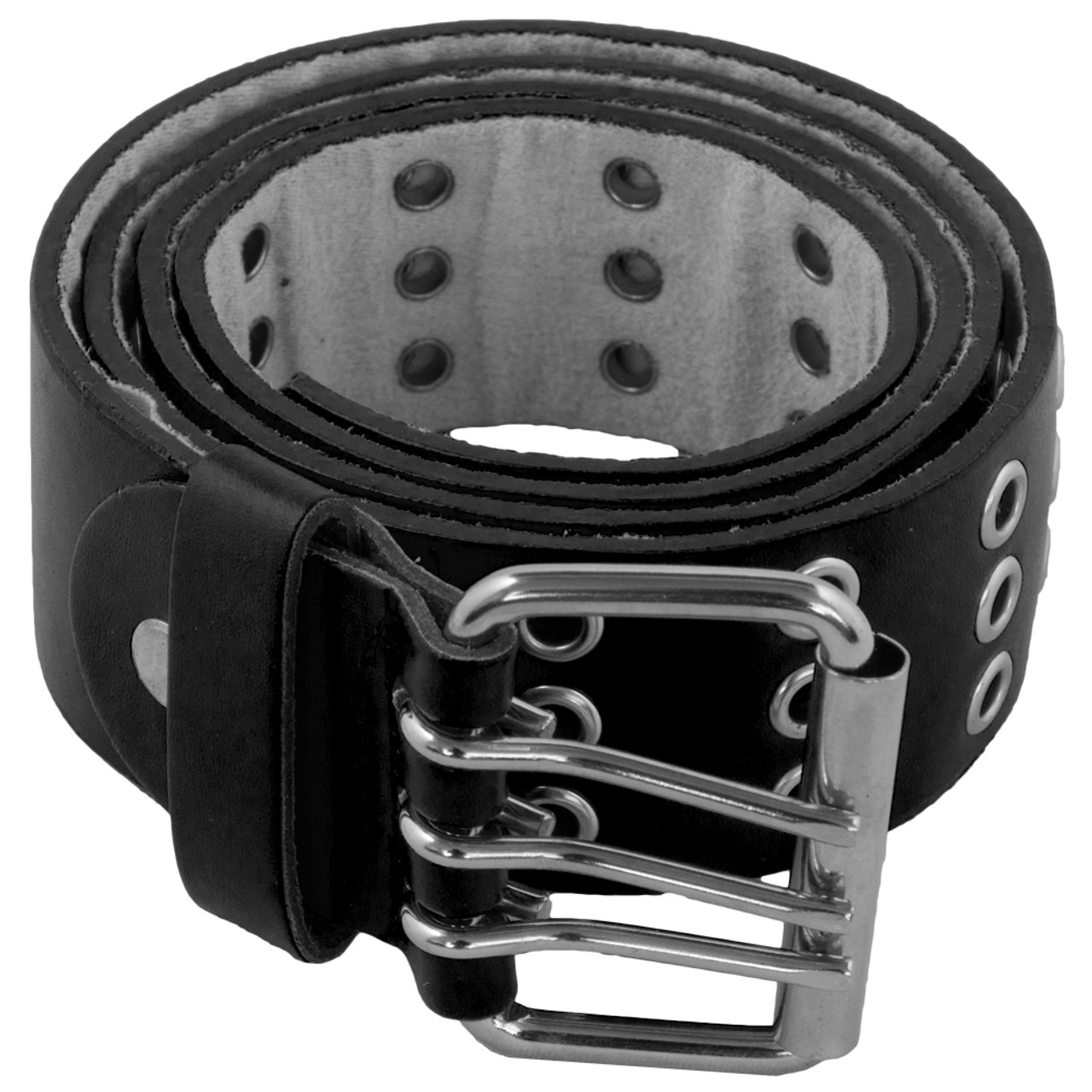 Black Punk Belts Wholesale | Three Rows Metal Holes DOZEN 12PK 2460A