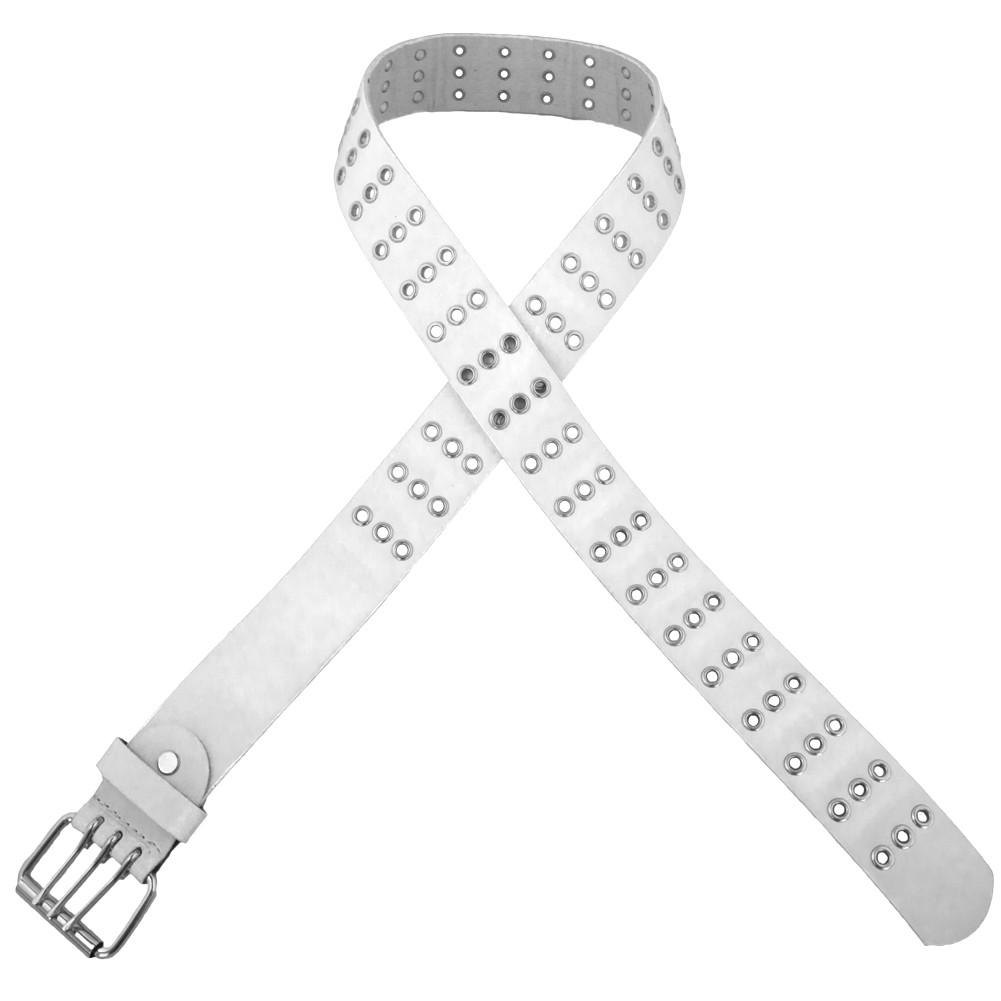 White Punk Three Rows Metal Holes Belt 12 PACK MIxed Sizes 24762479